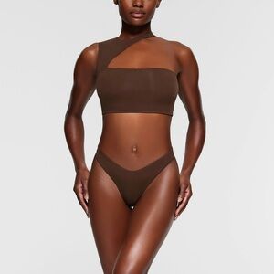 SKIMS one shoulder cut out super cropped top in cocoa
